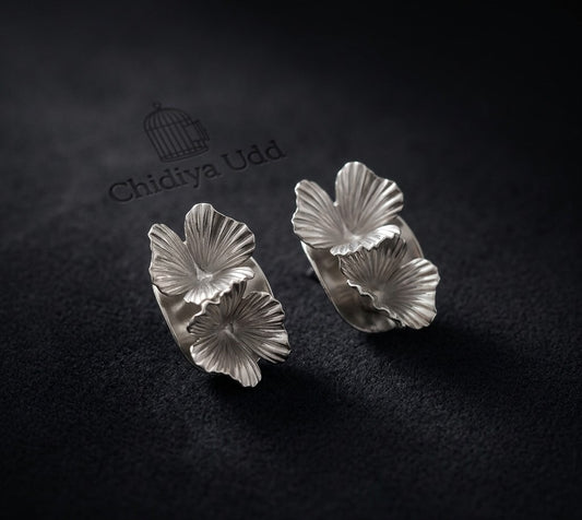 Floral Statement Earrings – Textured Petal Design — Silver — Photo 2