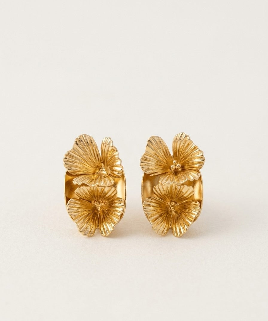Floral Statement Earrings – Textured Petal Design — Gold — Photo 1