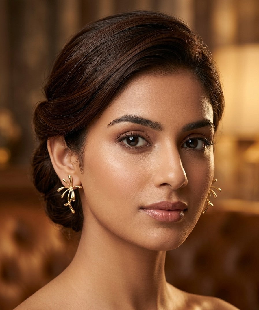 Floral Statement Earrings – Sculpted Petal Drop Design — Gold — Photo 2