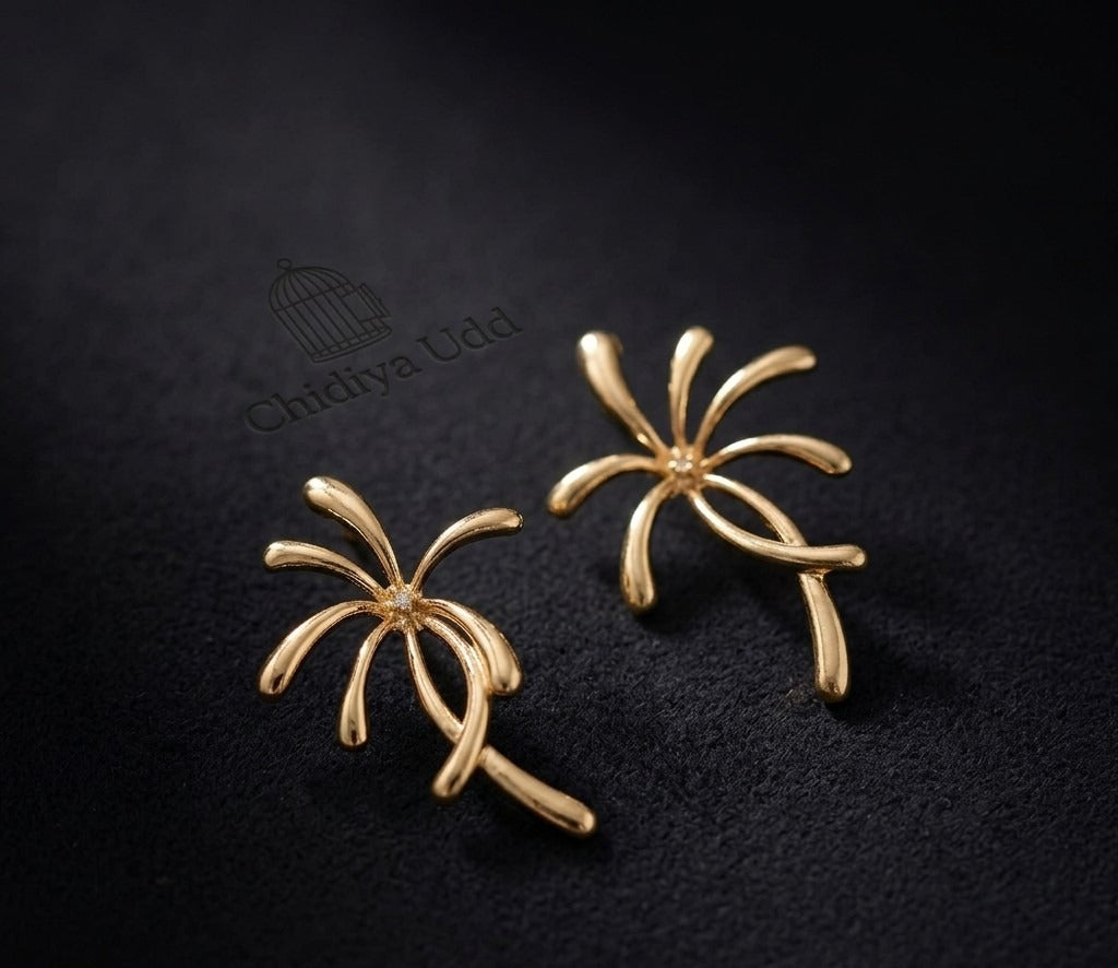 Floral Statement Earrings – Sculpted Petal Drop Design — Gold — Photo 3