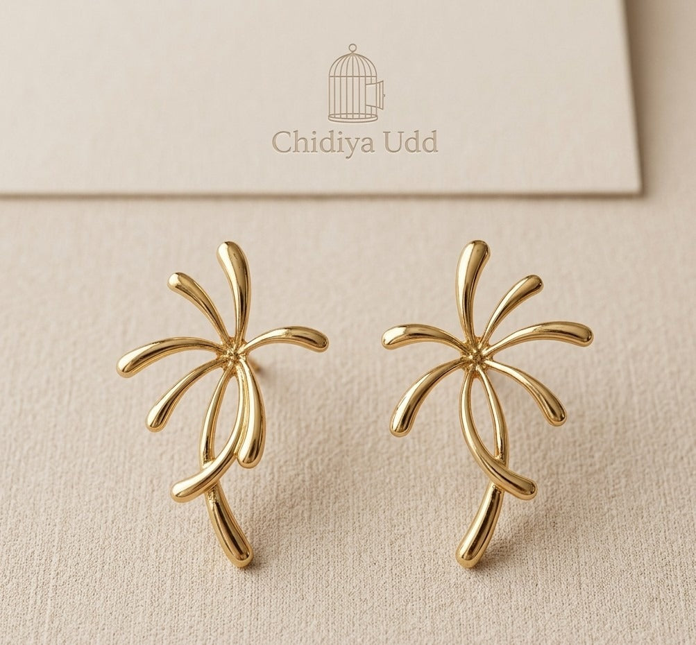 Floral Statement Earrings – Sculpted Petal Drop Design — Gold — Photo 4