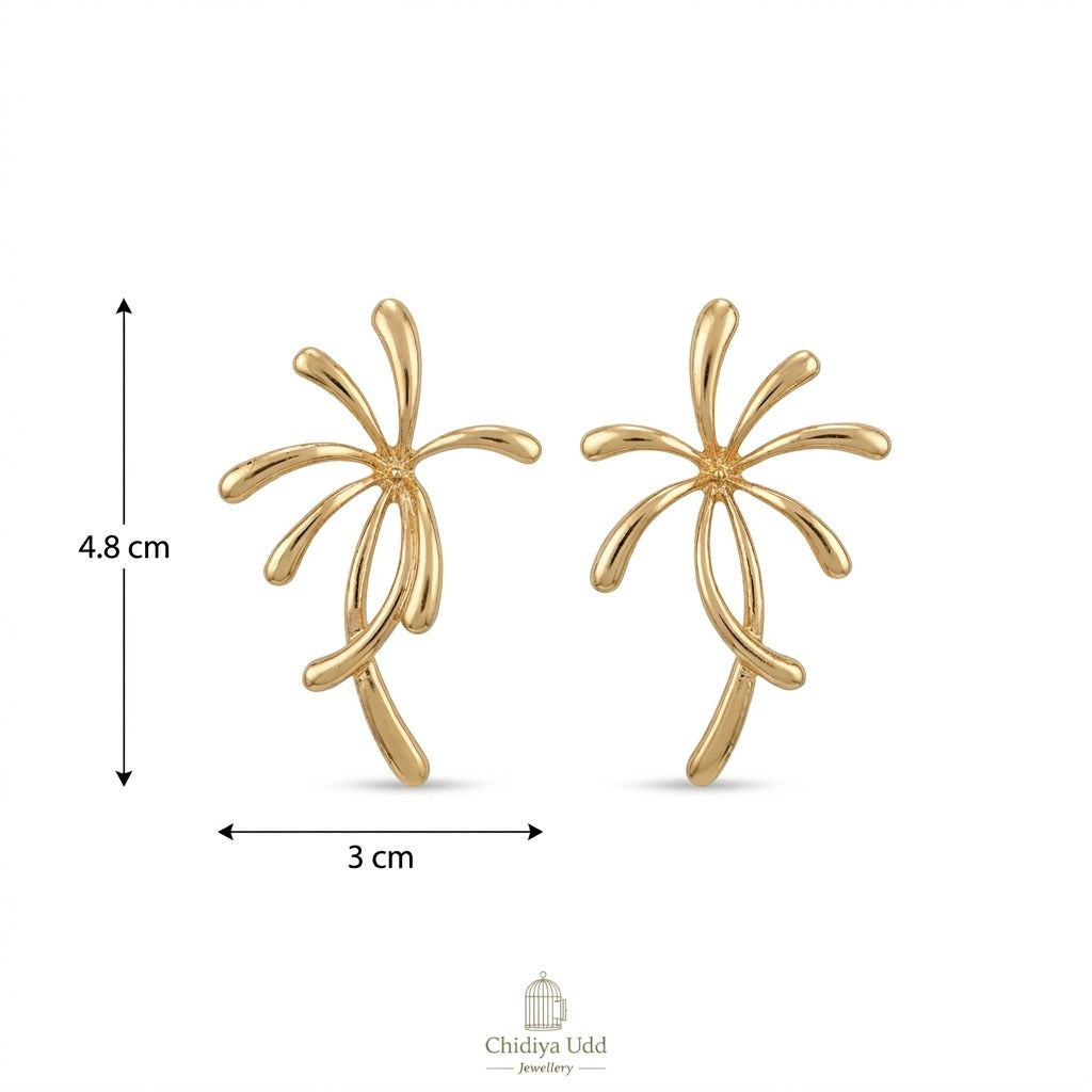 Floral Statement Earrings – Sculpted Petal Drop Design — Gold — Photo 5