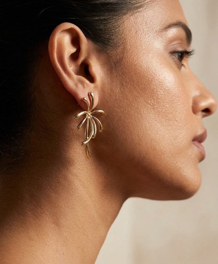 Floral Statement Earrings – Sculpted Petal Drop Design — Gold — Photo 7