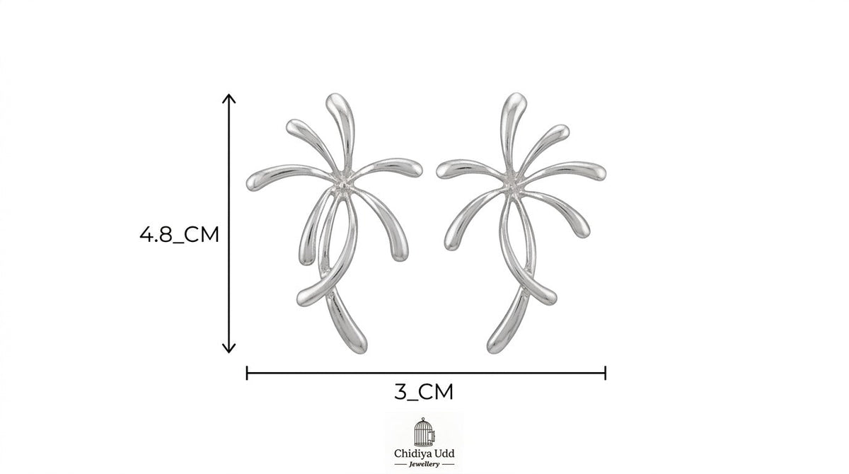 Floral Statement Earrings – Sculpted Petal Drop Design — Silver — Photo 3
