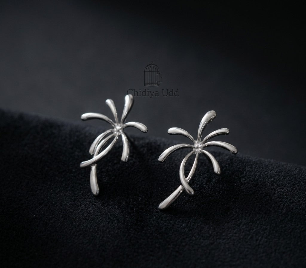 Floral Statement Earrings – Sculpted Petal Drop Design — Silver — Photo 5