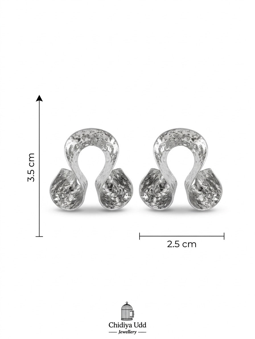 Hammered U-Shape Statement Earrings – Textured Open Design — Silver — Photo 6