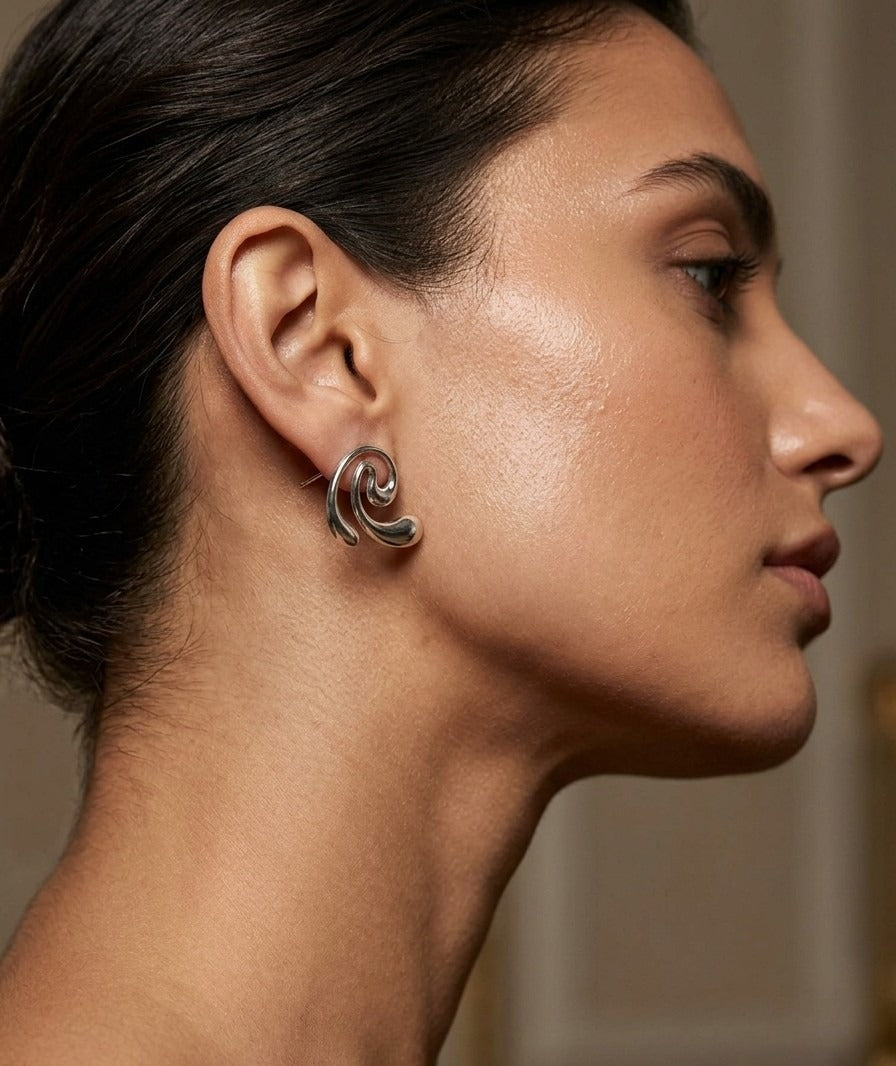 Swirl Statement Earrings – Sculpted Spiral Design — Silver — Photo 3