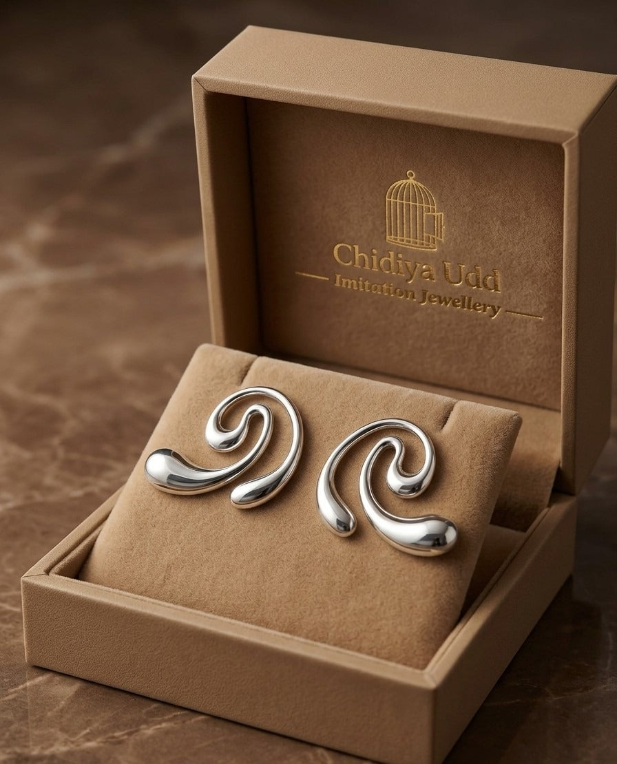 Swirl Statement Earrings – Sculpted Spiral Design — Silver — Photo 5