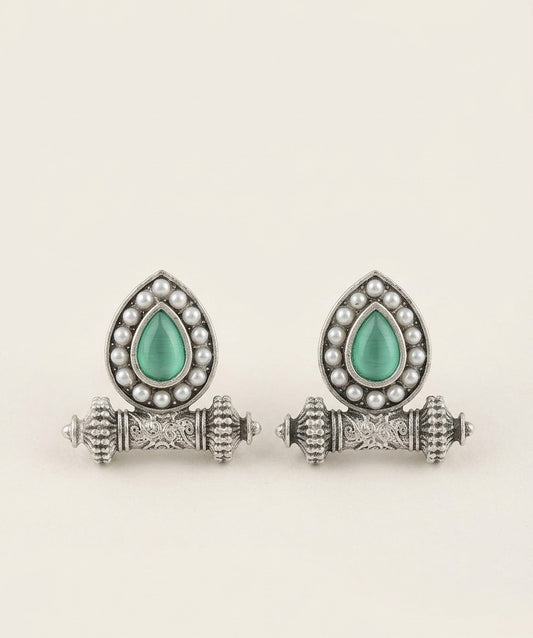 Vintage Teardrop Pearl Statement Earrings – Ethnic Design — Green — Photo 1