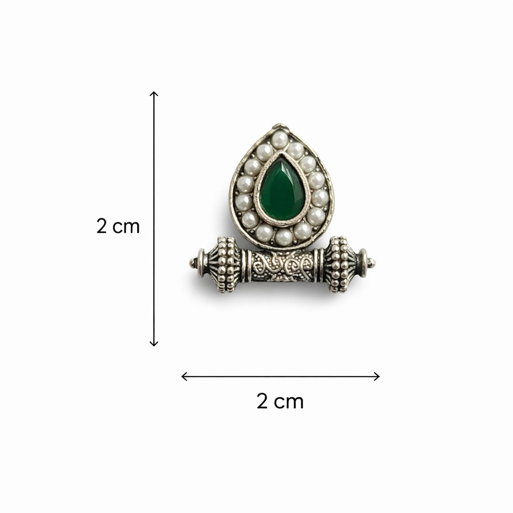 Silver Green Teardrop Pearl Stud Earrings – Ethnic Statement Design