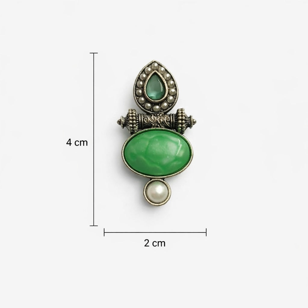 Layered Stone & Pearl Statement Earrings – Traditional Design — Green — Photo 7