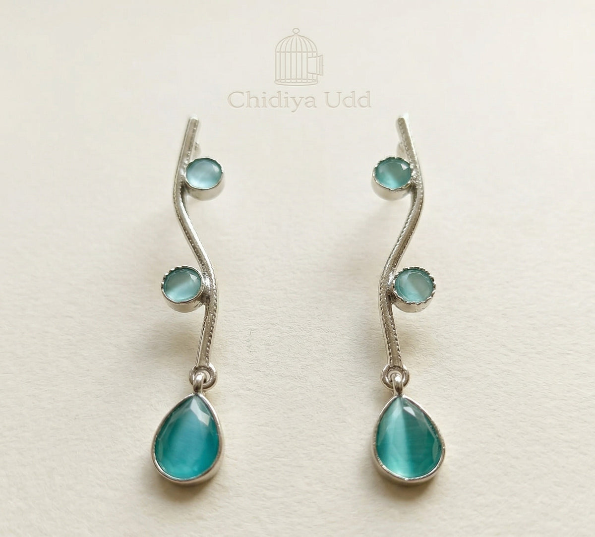 Teardrop Drop Statement Earrings – Contemporary Design — Aqua Blue — Photo 6