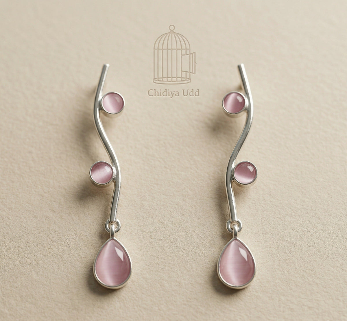 Teardrop Drop Statement Earrings – Contemporary Design — Pink — Photo 3