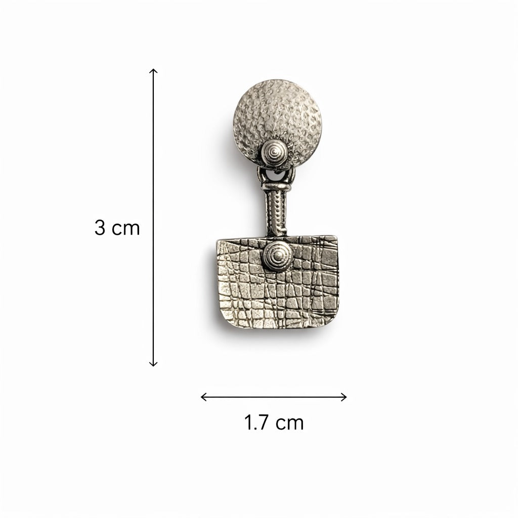 Silver Hammered Geometric Drop Earrings – Textured Statement Design