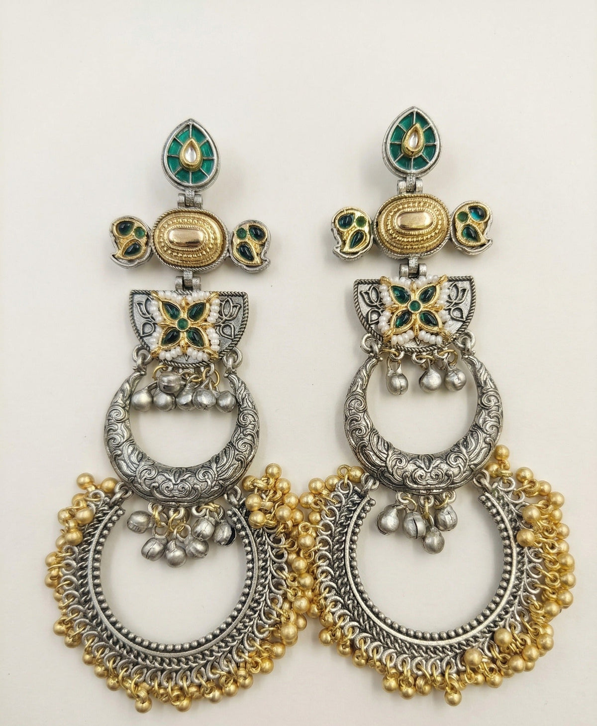 Meenakari Chandbali Statement Earrings – Traditional Design — Green — Photo 1