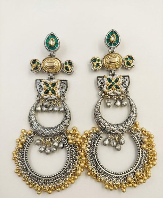 Meenakari Chandbali Statement Earrings – Traditional Design — Green — Photo 1