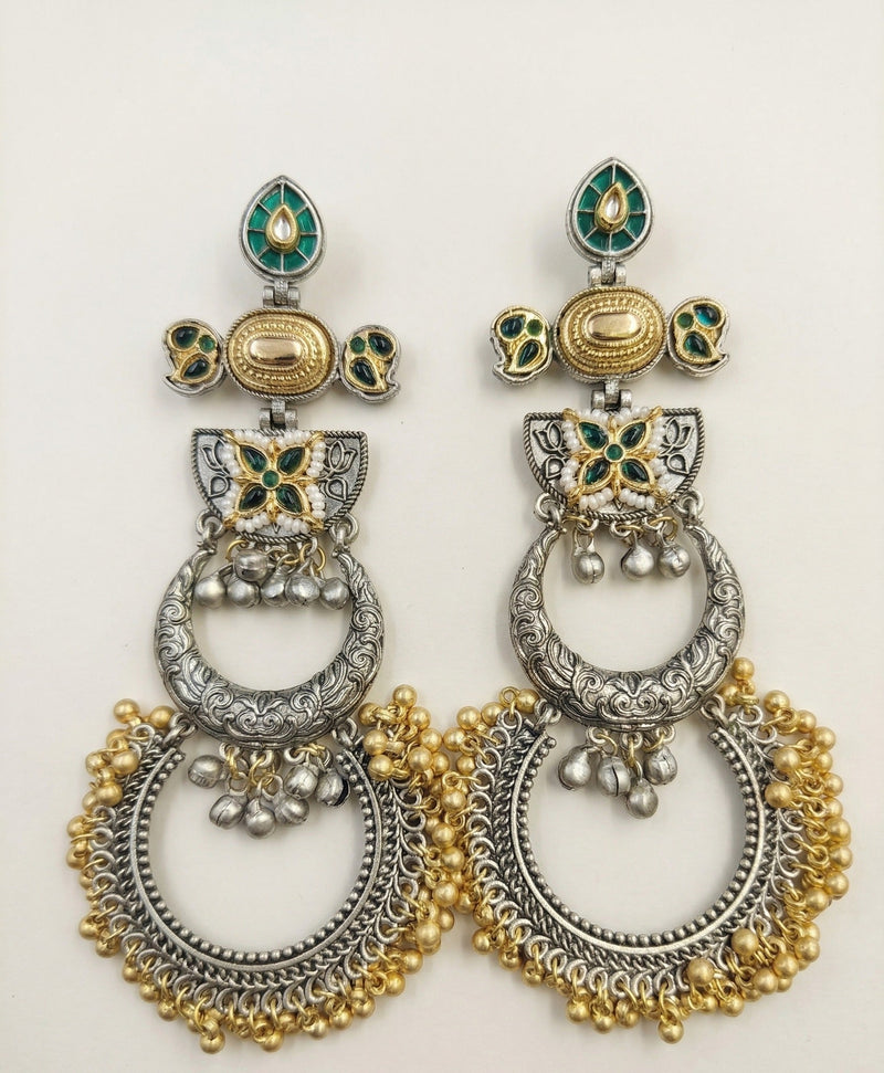 Meenakari Chandbali Statement Earrings – Traditional Design — Green — Photo 1