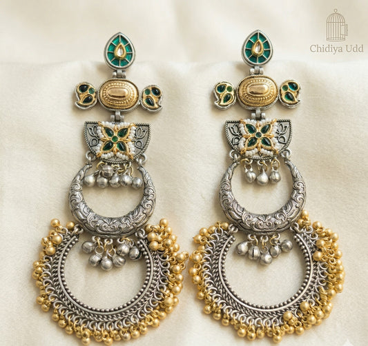 Meenakari Chandbali Statement Earrings – Traditional Design — Green — Photo 2