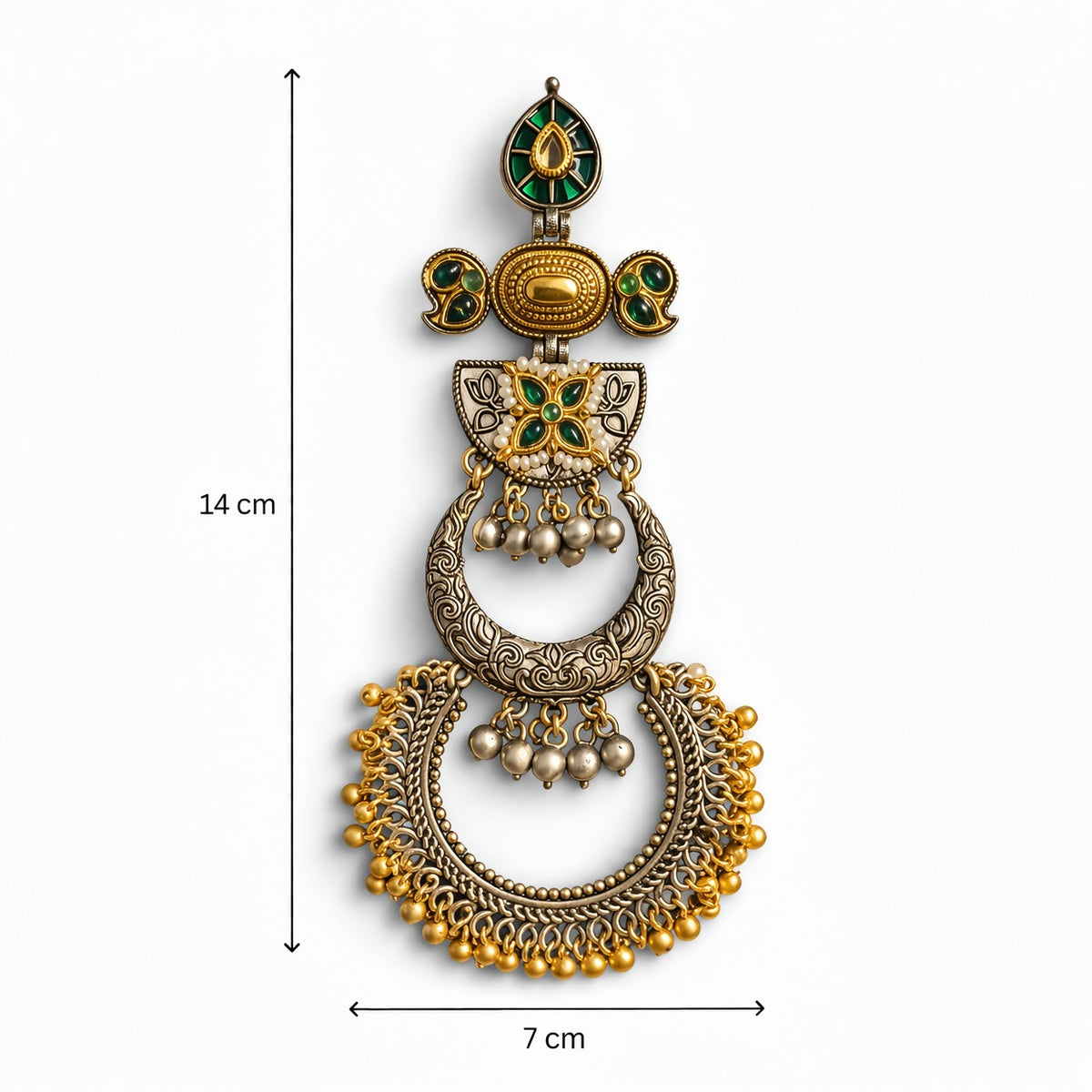 Meenakari Chandbali Statement Earrings – Traditional Design — Green — Photo 7
