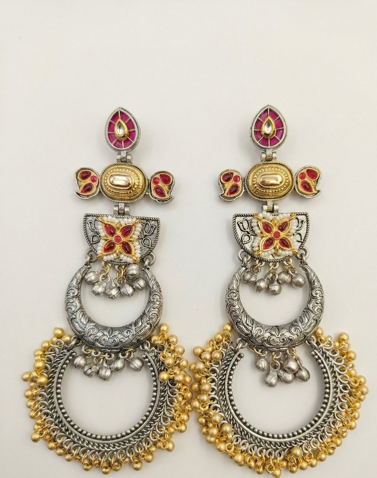 Meenakari Chandbali Statement Earrings – Traditional Design — Red — Photo 3