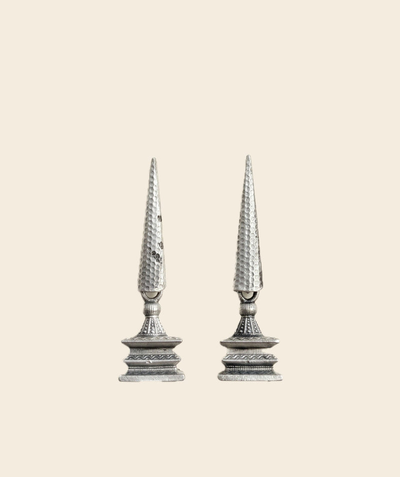 Silver hammered geometric drop earrings with architectural silhouette