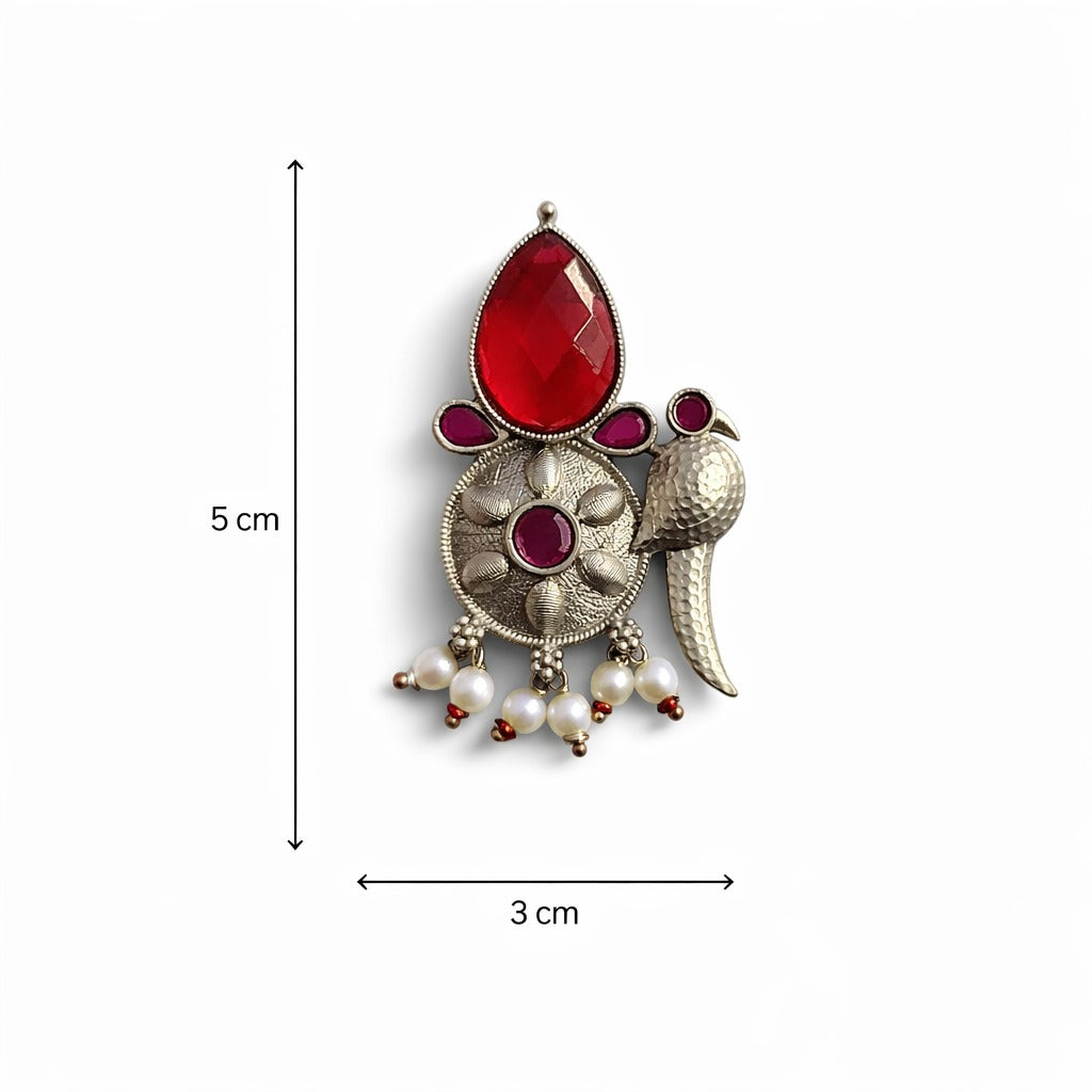 Peacock-Inspired Floral Statement Earrings – Ethnic Design — Magenta — Photo 7