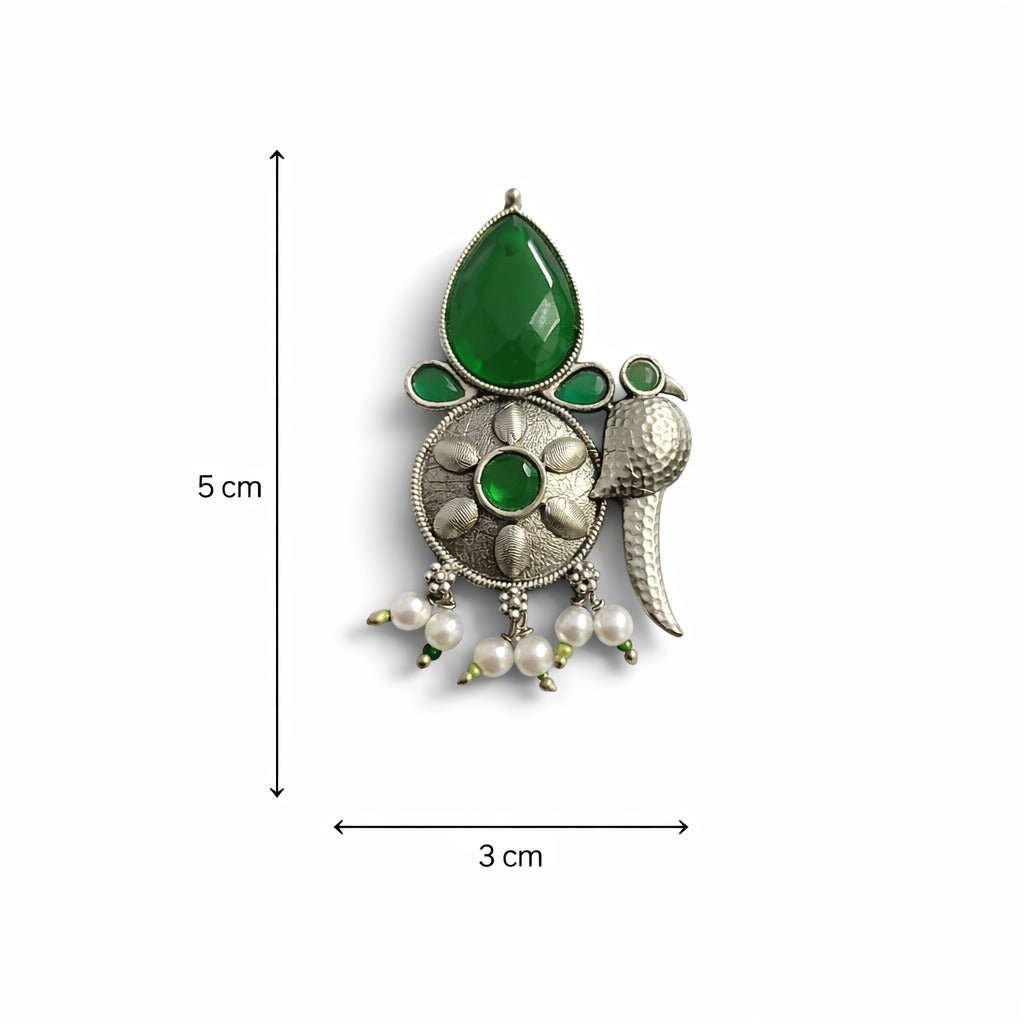 Peacock-Inspired Floral Statement Earrings – Ethnic Design — Green — Photo 7
