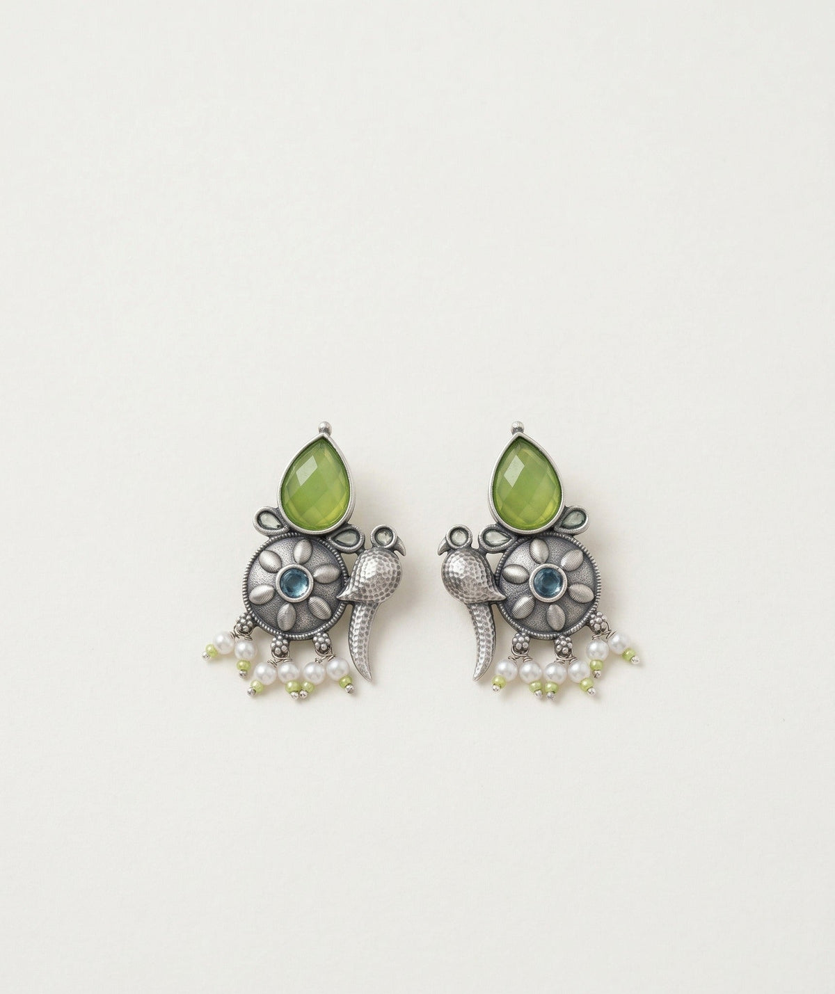 Bird-Inspired Floral Statement Earrings – Ethnic Design — Green — Photo 1