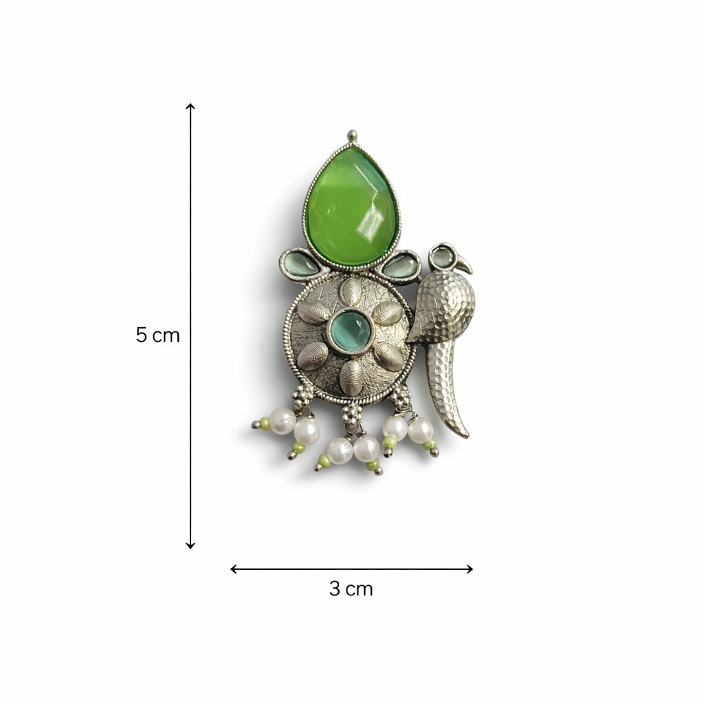 Bird-Inspired Floral Statement Earrings – Ethnic Design — Green — Photo 7