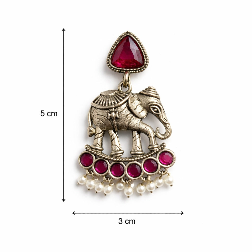 Elephant Statement Earrings – Traditional Ethnic Design — Magenta — Photo 7