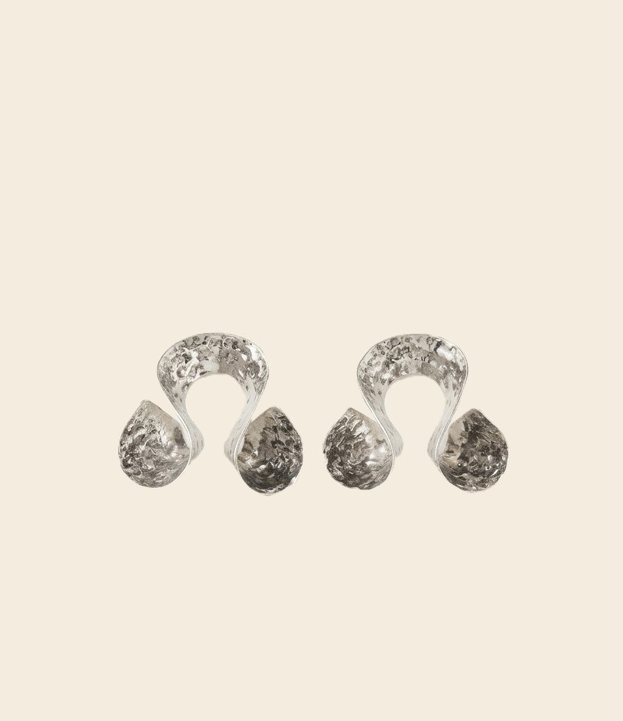 Hammered Open Double Loop Earrings — Silver — Photo 1