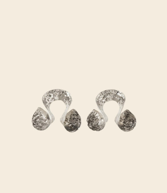 Hammered Open Double Loop Earrings — Silver — Photo 1