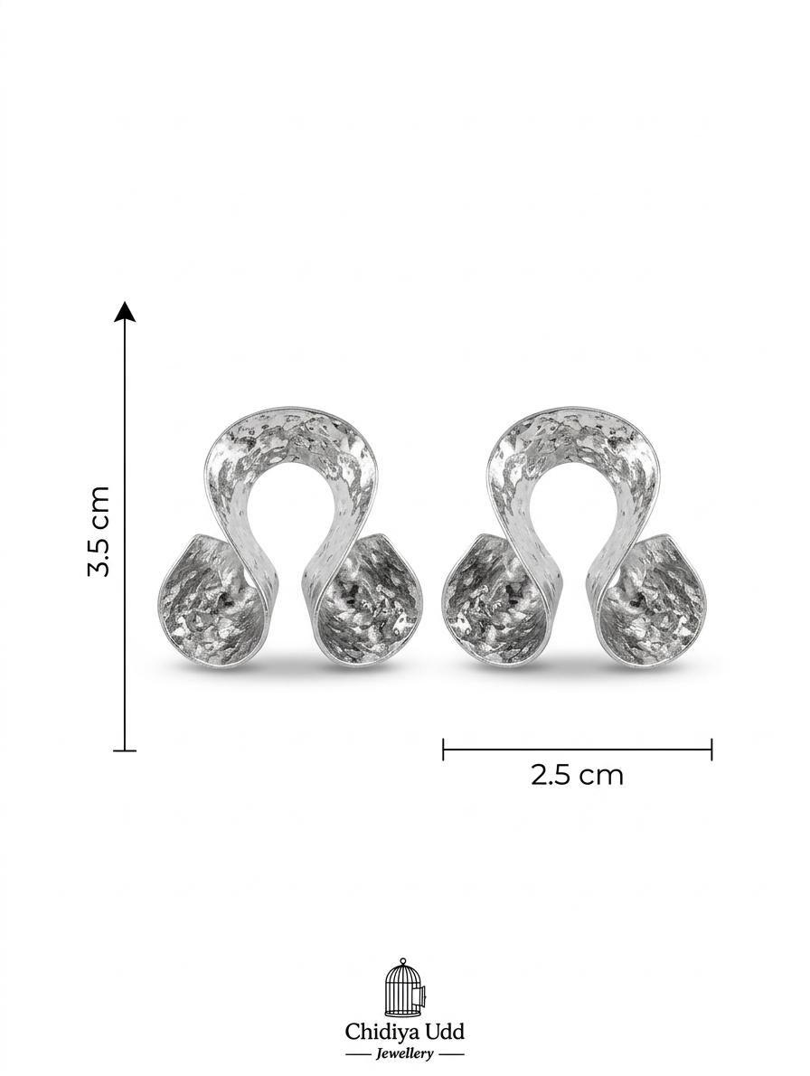 Hammered Open Double Loop Earrings — Silver — Photo 6