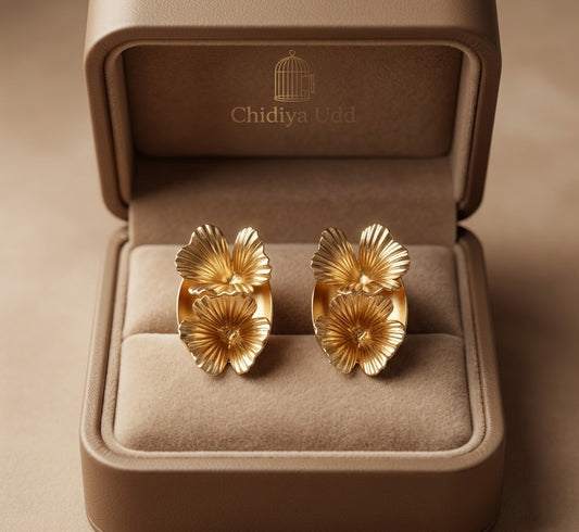 Sculpted Double Bloom Earrings – Gold — Photo 2