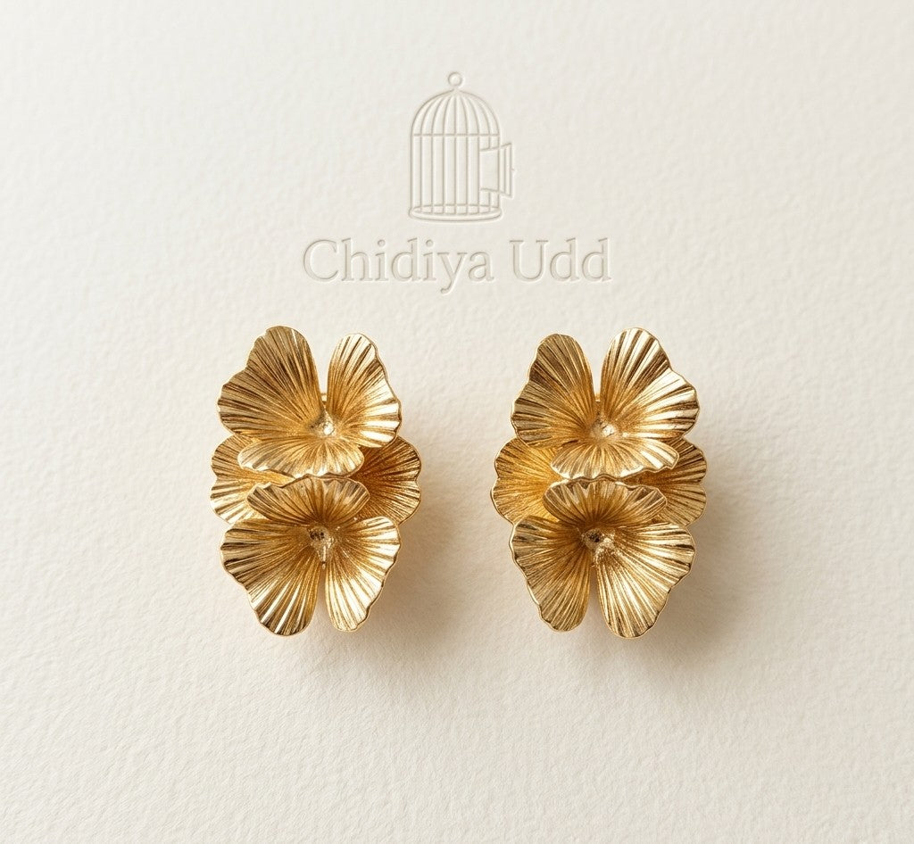 Sculpted Double Bloom Earrings – Gold — Photo 6