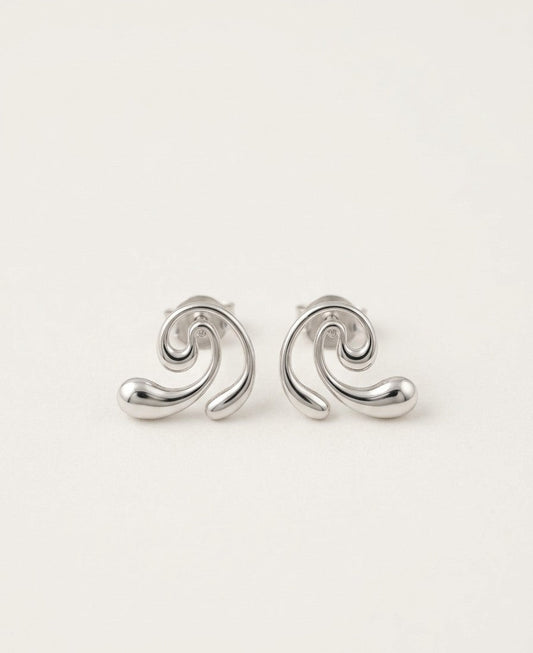 Curved Swirl Statement Earrings — Silver — Photo 1