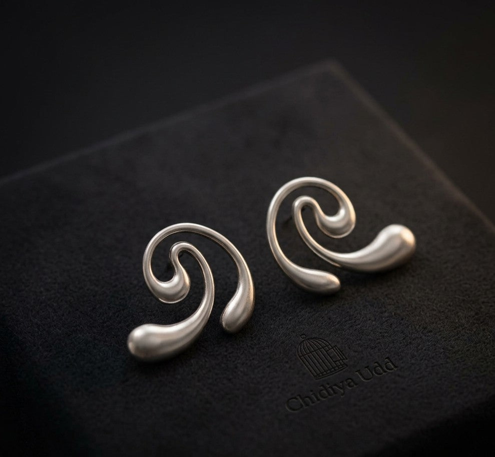 Curved Swirl Statement Earrings — Silver — Photo 7