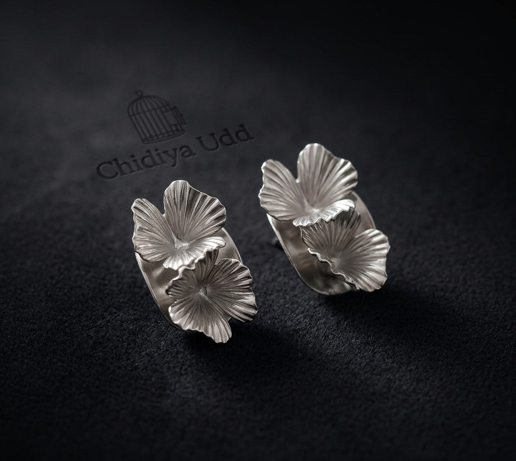 Layered Floral Stud Earrings – Silver — Photo 2