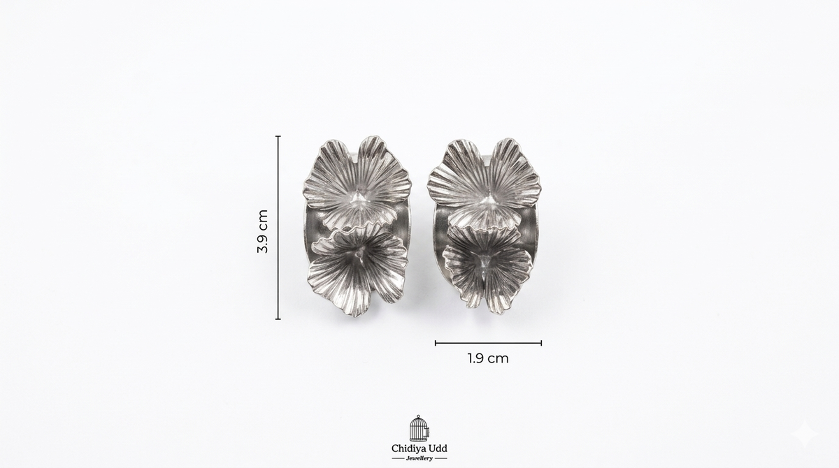 Layered Floral Stud Earrings – Silver — Photo 6
