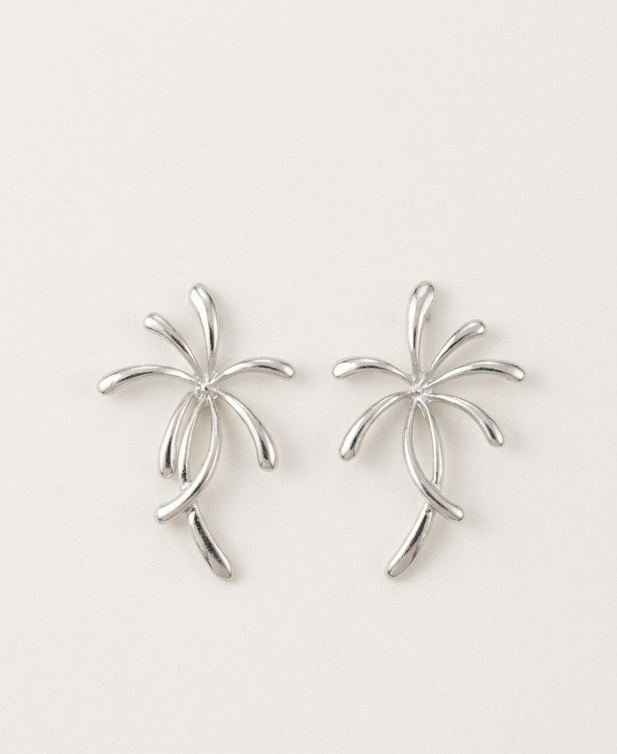 Sculpted Palm Spray Earrings — Silver — Photo 1