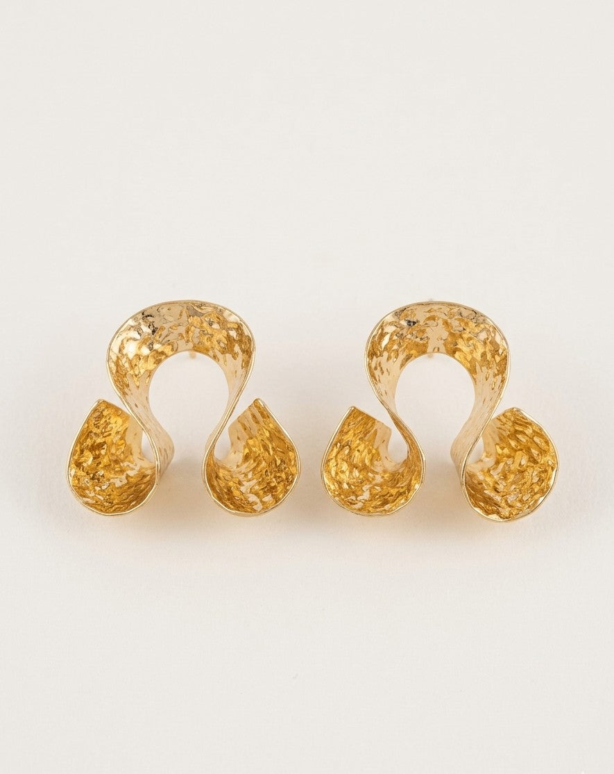 Hammered Open Double Loop Earrings — Gold — Photo 1