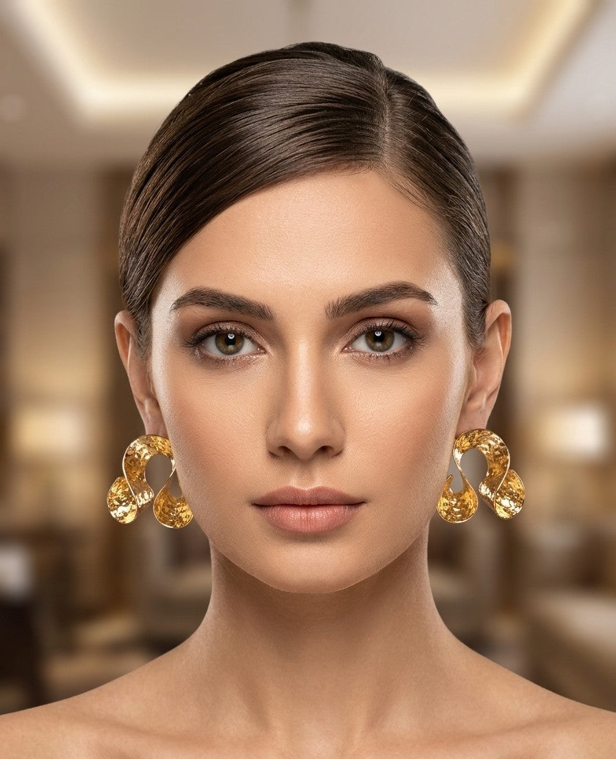 Hammered Open Double Loop Earrings — Gold — Photo 2