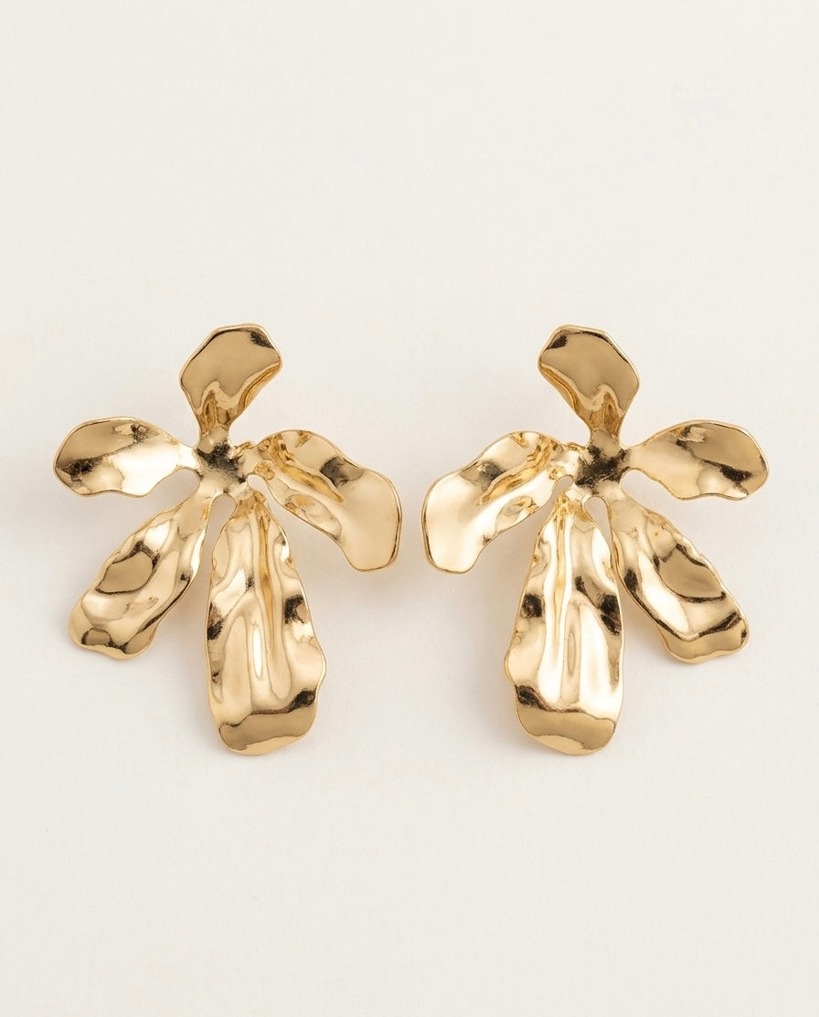 Sculpted Floral Spray Earrings — Gold — Photo 1