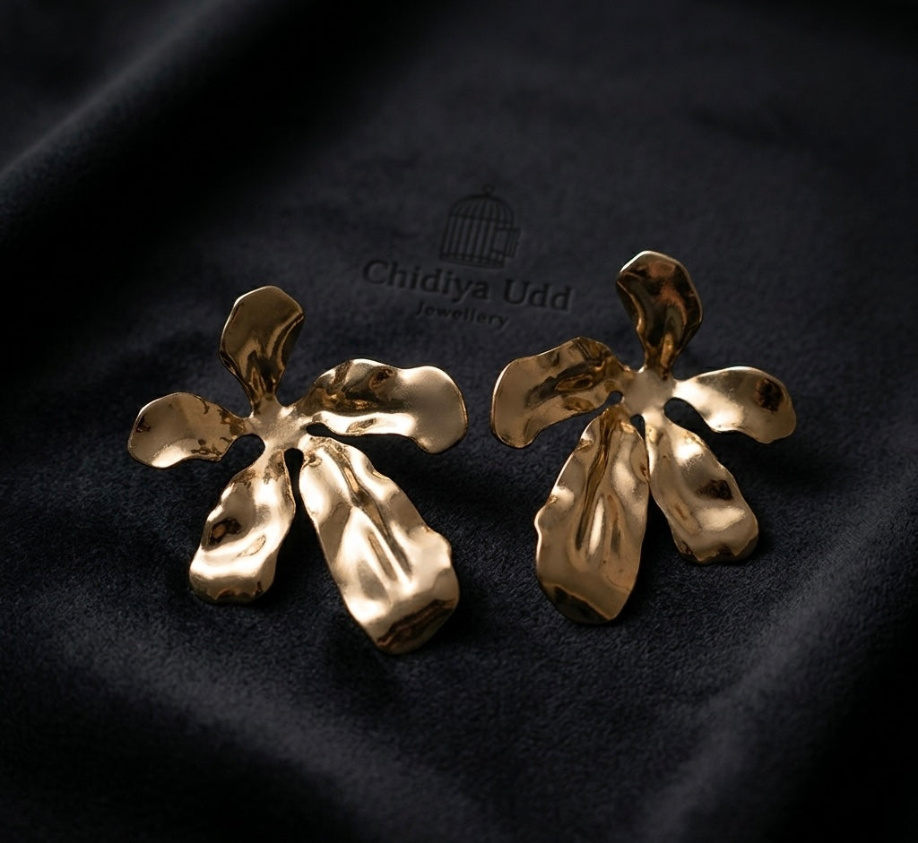 Sculpted Floral Spray Earrings — Gold — Photo 3