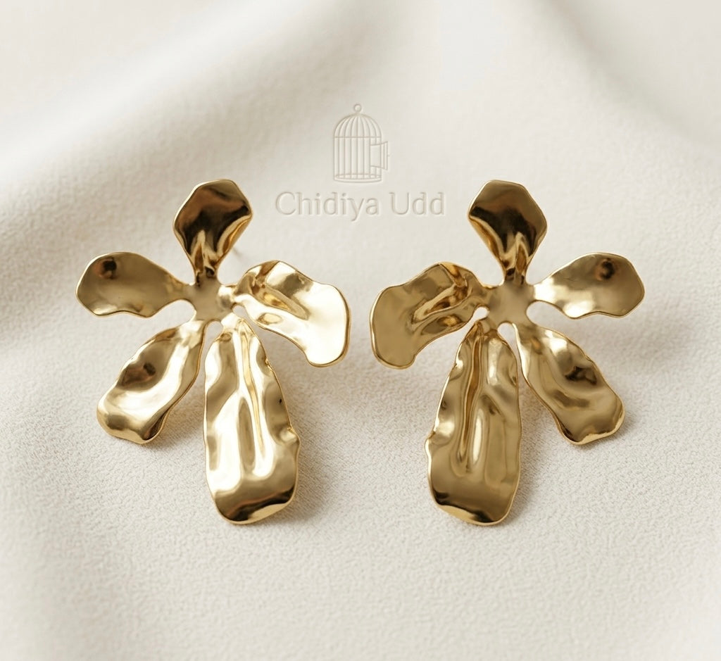 Sculpted Floral Spray Earrings — Gold — Photo 4