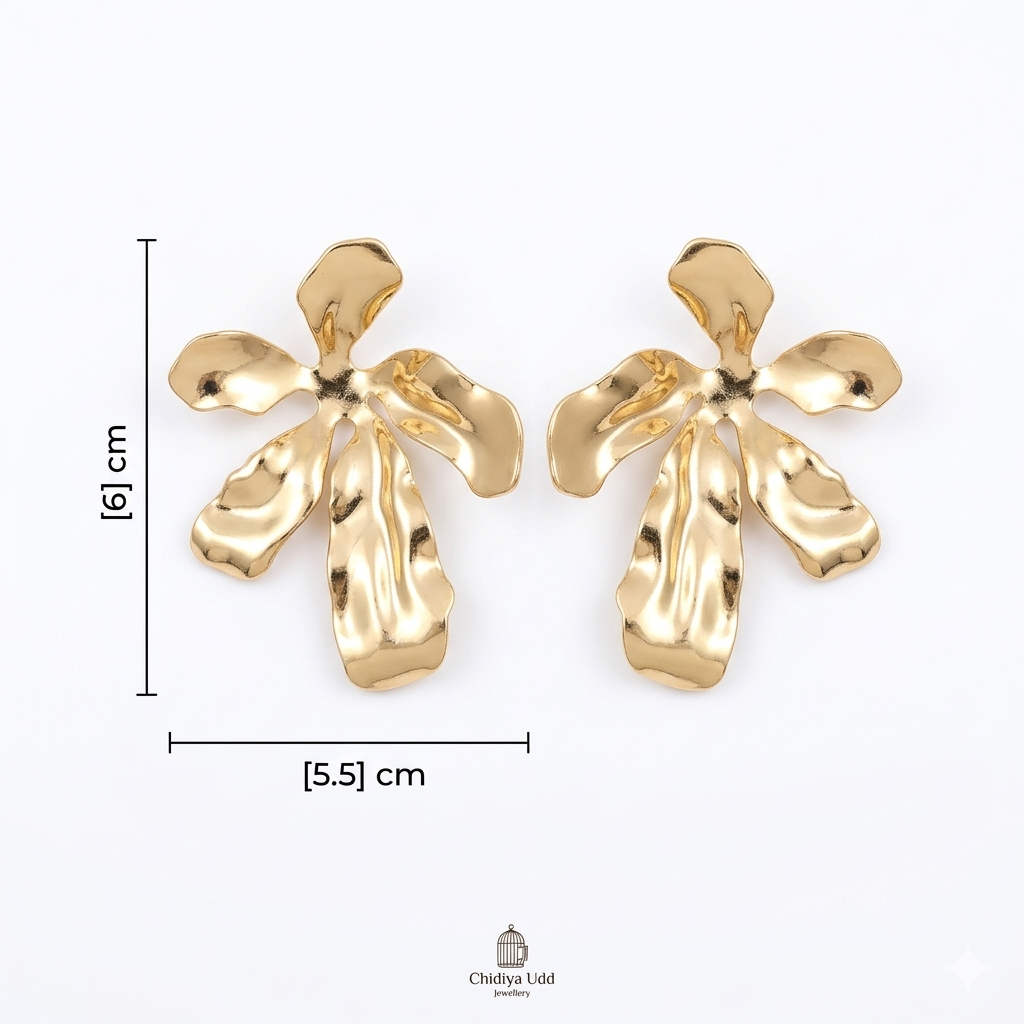 Sculpted Floral Spray Earrings — Gold — Photo 5