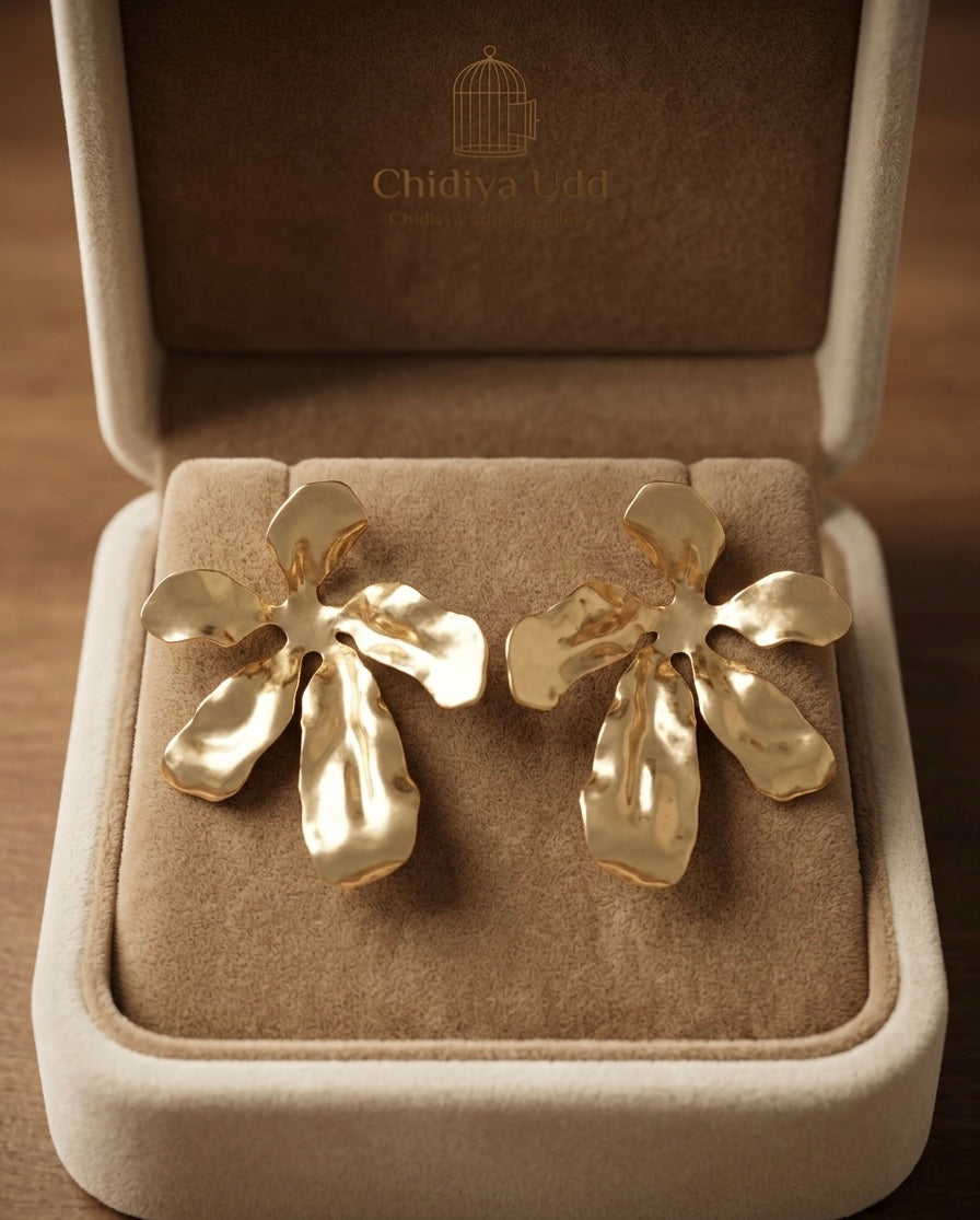 Sculpted Floral Spray Earrings — Gold — Photo 6