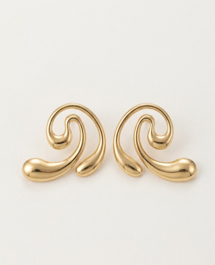 Curved Swirl Statement Earrings — Gold — Photo 1
