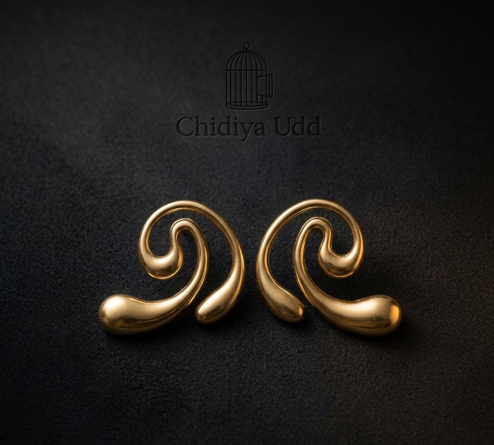 Curved Swirl Statement Earrings — Gold — Photo 2