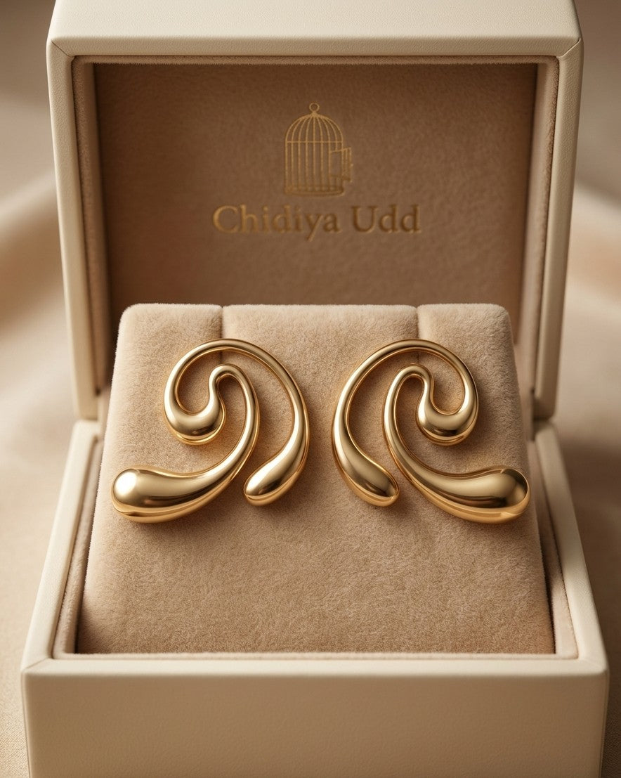 Curved Swirl Statement Earrings — Gold — Photo 5
